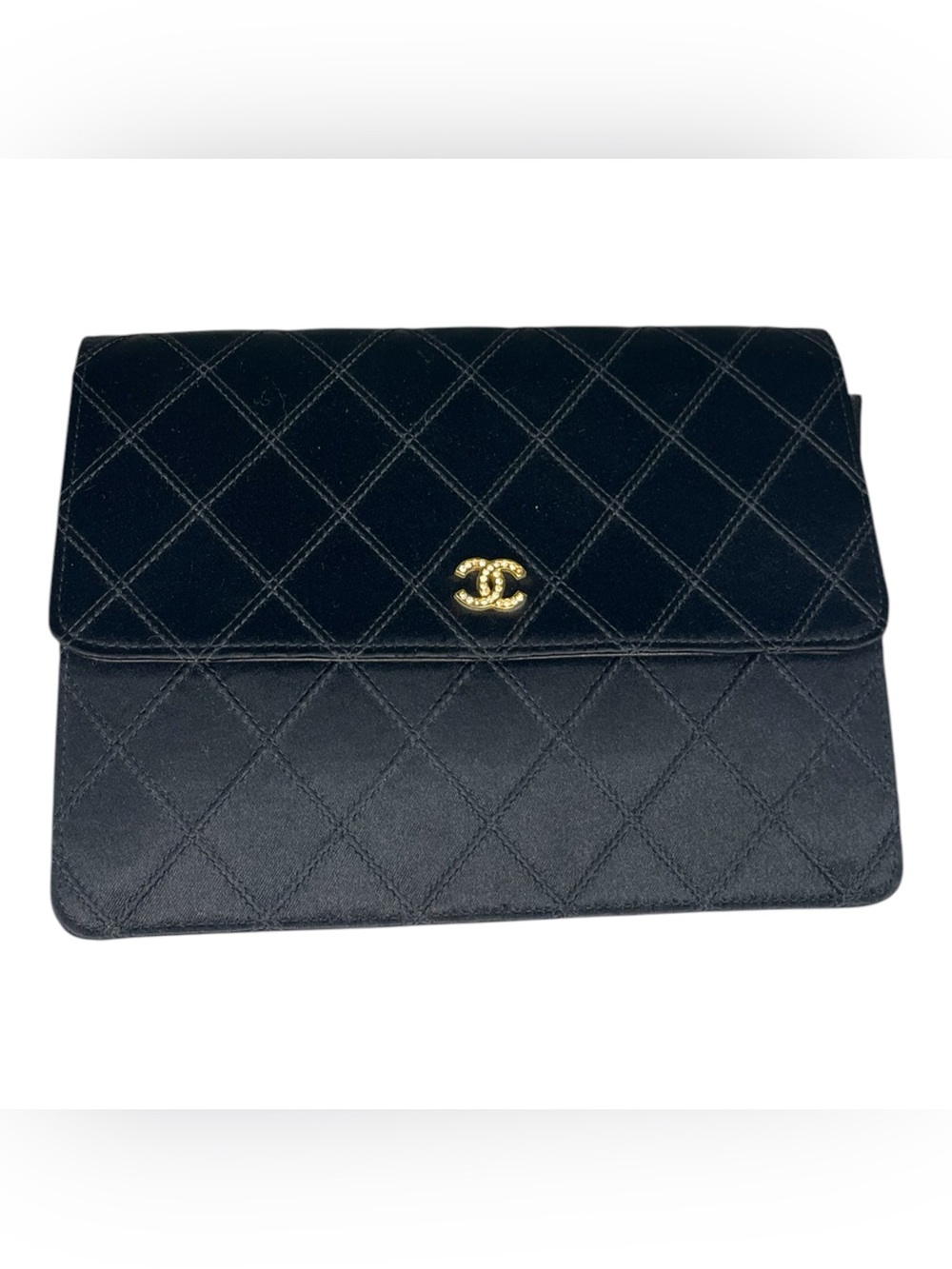 Chanel CC Satin Diamond Quilted Clutch Bag